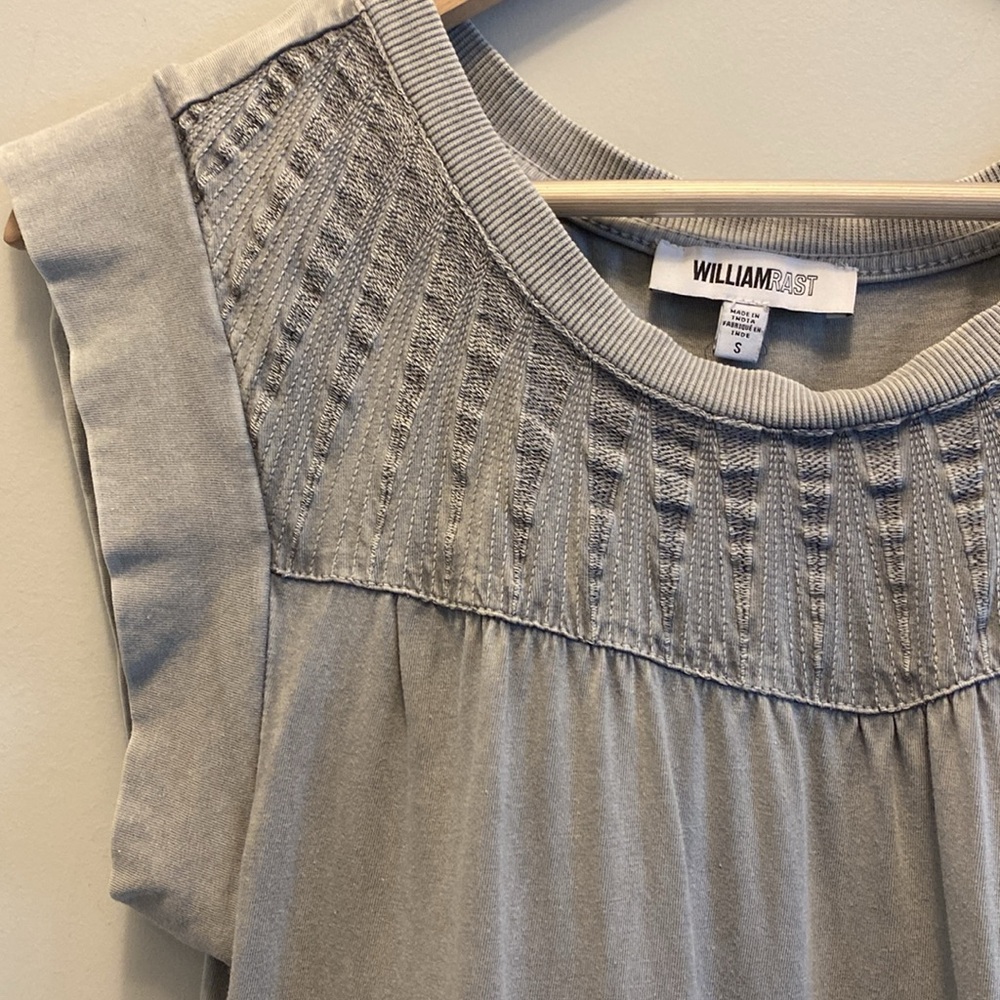 William Rast Gray Layered Ruffle Beaded Embroidered Top - Picture 2 of 5